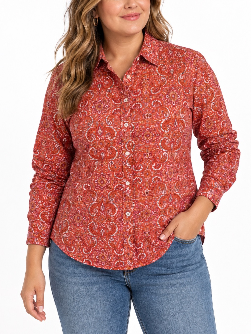 Lands’ End Paisley Button Down Long Sleeves Shirt Top Sz 14 Tall